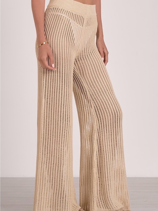 Elan Pants - Elan Beige Crochet Wide-Leg Knit Pants